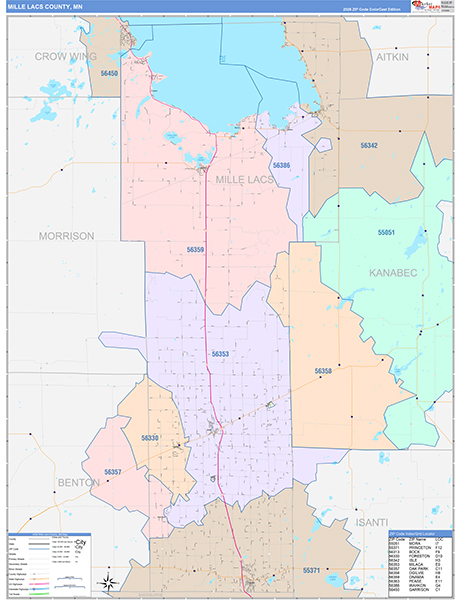 Mille Lacs County, MN Zip Code Map